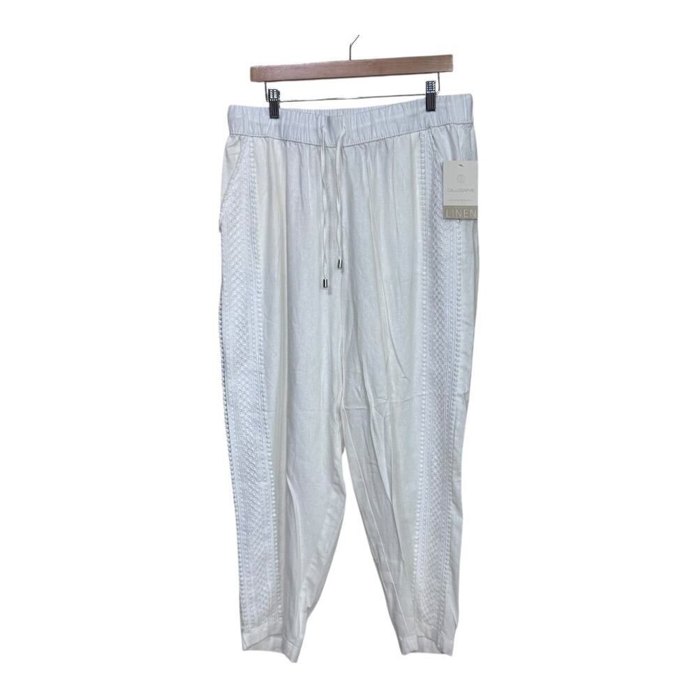 calligraphie linen pants‎ size large cream beach vacation resort